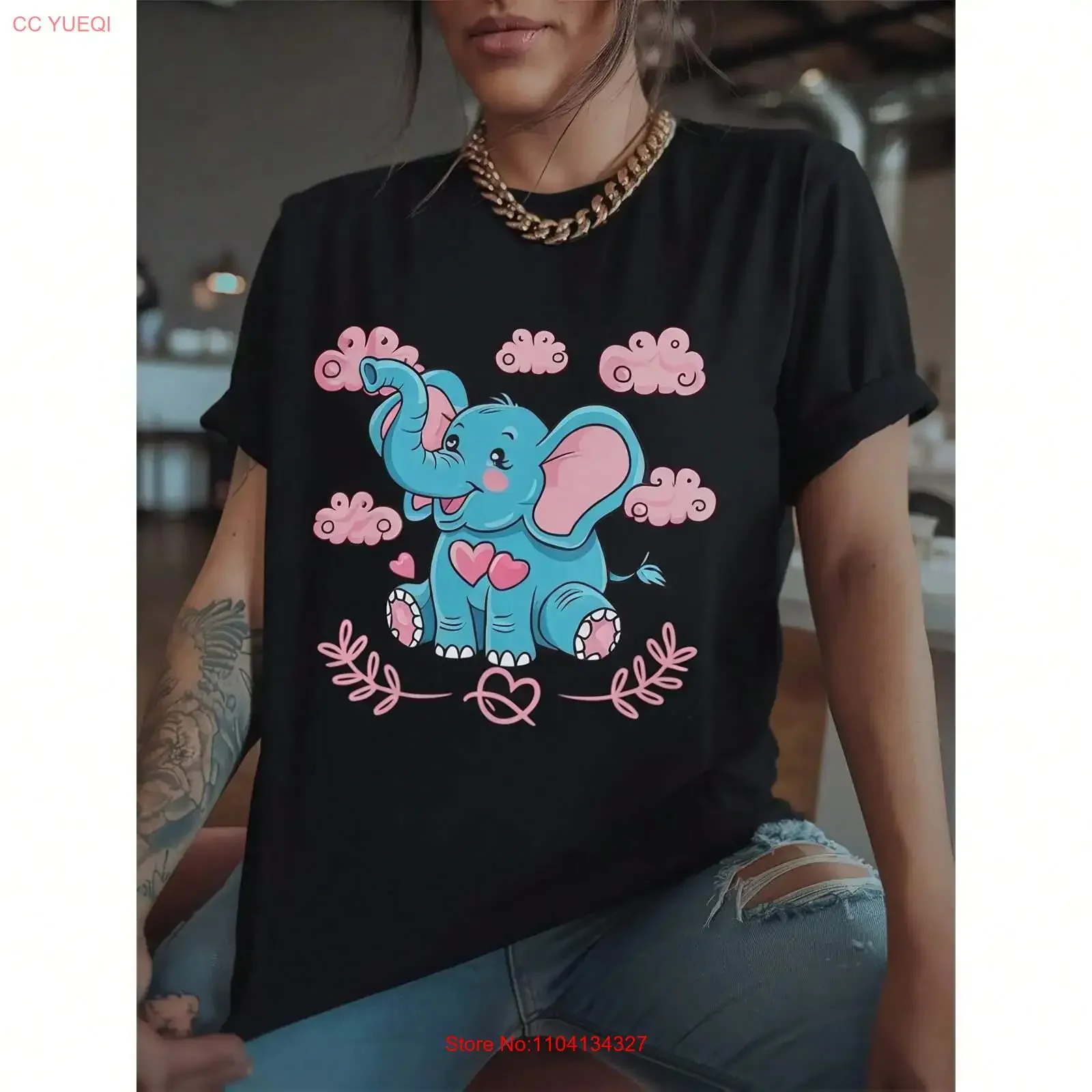 Elephant d T Shirt Print Women'S Clothing vintage Washed Top For Everyday Wear Unisex Soft Versatile graphic Casual Stretched