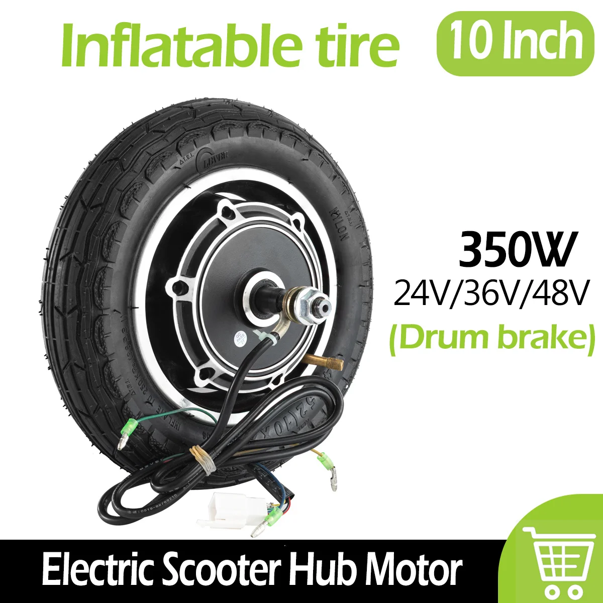 10 Inch Hub Motor Engine for Electric Scooter 24V/36V/48V 350W Brushless Gearless Hub Motor Inflatable Tire Wheel Motor