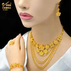 ANIID Africa Luxury Charm Necklace Sets With Tassel for Lady Indian Bridal Nigeria 24k Gold Plated Jewelry Set Party Gifts