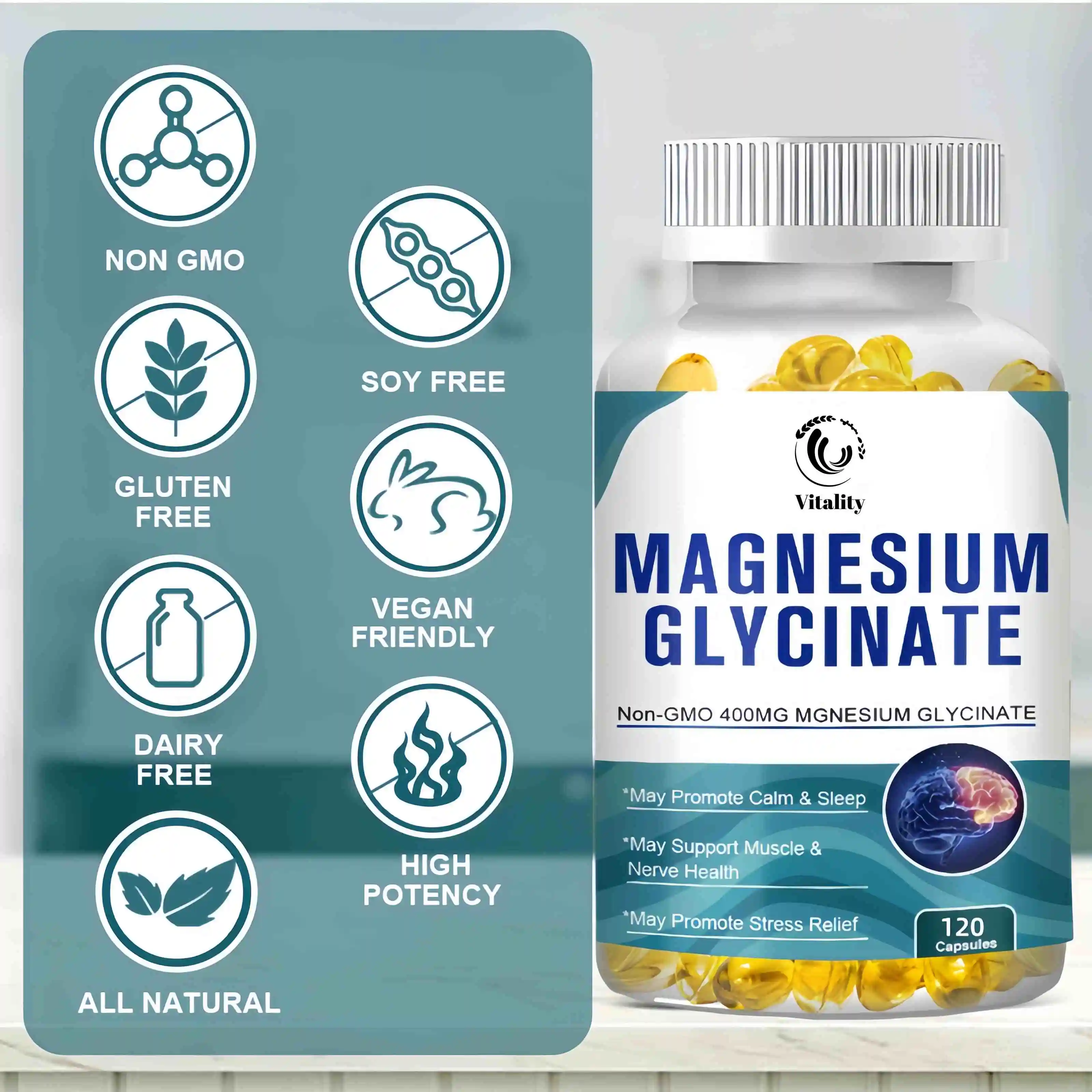 Magnesium Glycinate Capsules 400mg High Absorption Bone Support Health Care Mineral Supplement Promotes Muscle Gel 120 Capsules