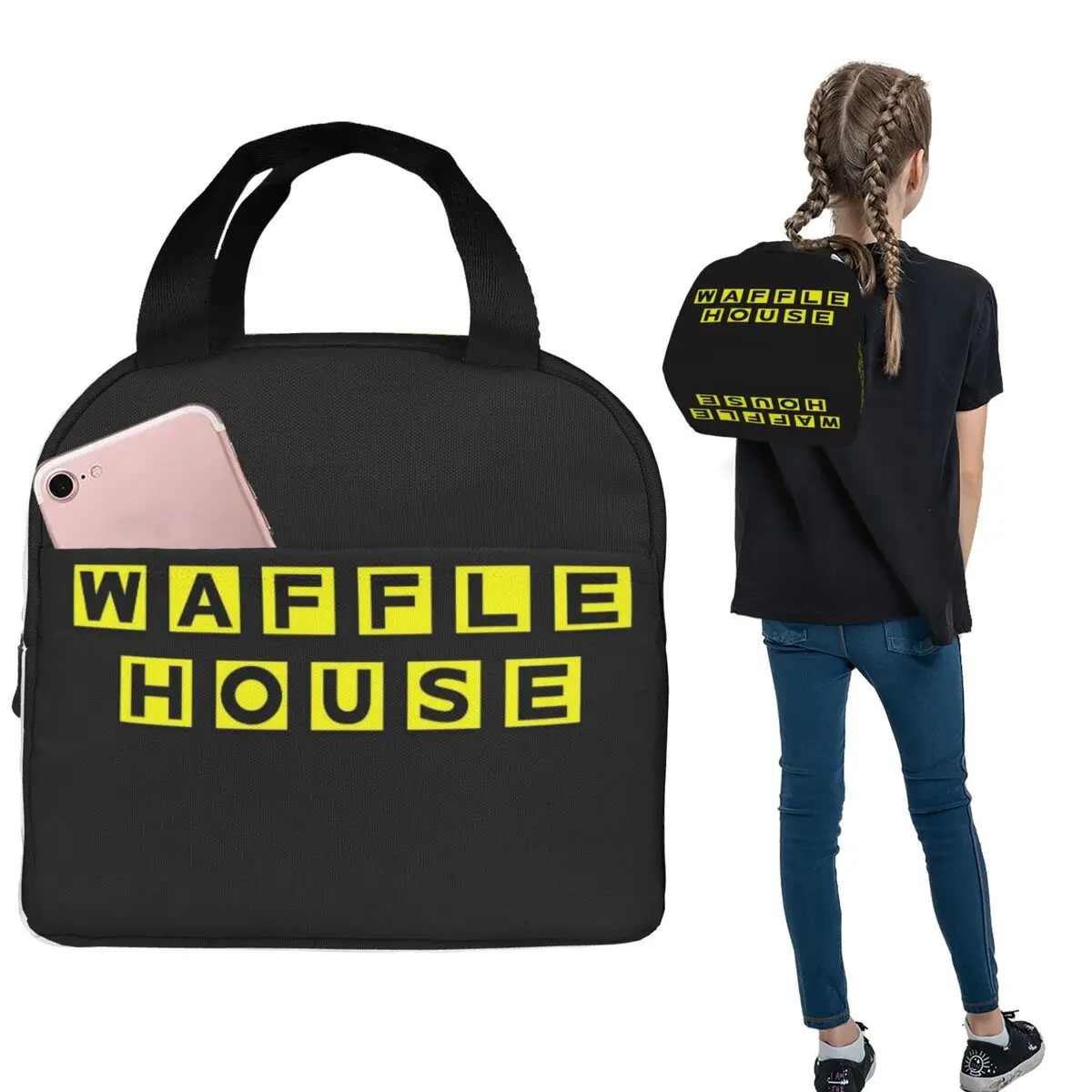Waffle House Insulated Lunch Bag for Women Kids Portable Food Boxes Thermal Lunch Box Tote