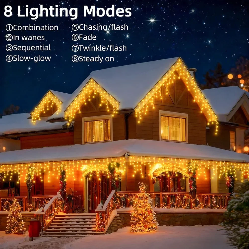 Christmas String Curtain Lights Led Icicle Street Garland On The House Winter Festoon Outdoor Patio Party Wedding Decoration