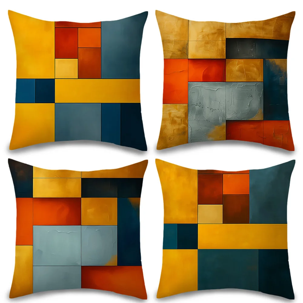 1PC 2D Flat Mid Century Modern Geometric Patchwork Throw Pillow Covers No Pillow Core Unreal Embroidery