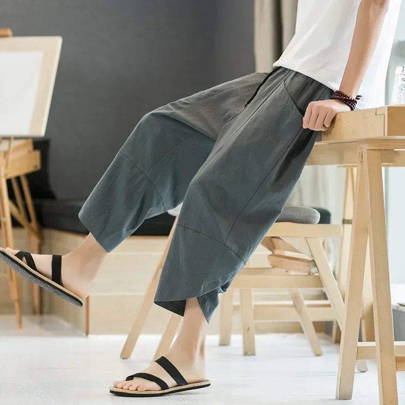 Cotton and Linen Men'S Pants Summer Big Size Loose Thin Casual Pants Straight-leg Pants Outdoor Elastic Breathable Sweatpants