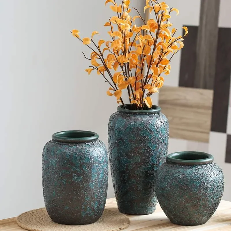 for Jingdezhen Ceramic Vase Coarse Pottery Dried Flower Arrangement Retro Old Clay Pot Flower Pot Living Room Ornament Soft