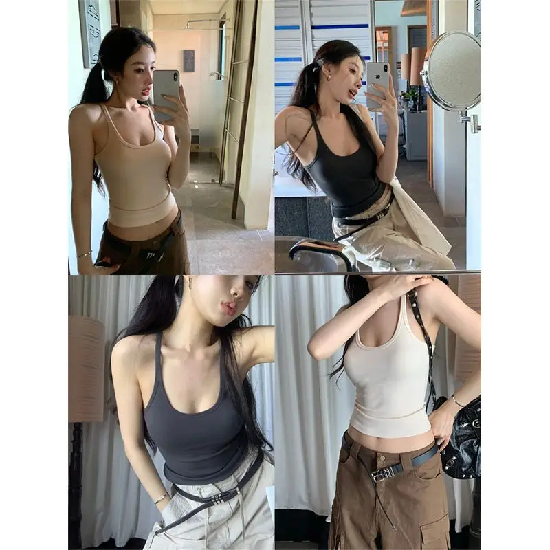 

Solid Color Short Camisole Tank Top Summer New Retro Design Sexy Spicy Girl Inside Out Top