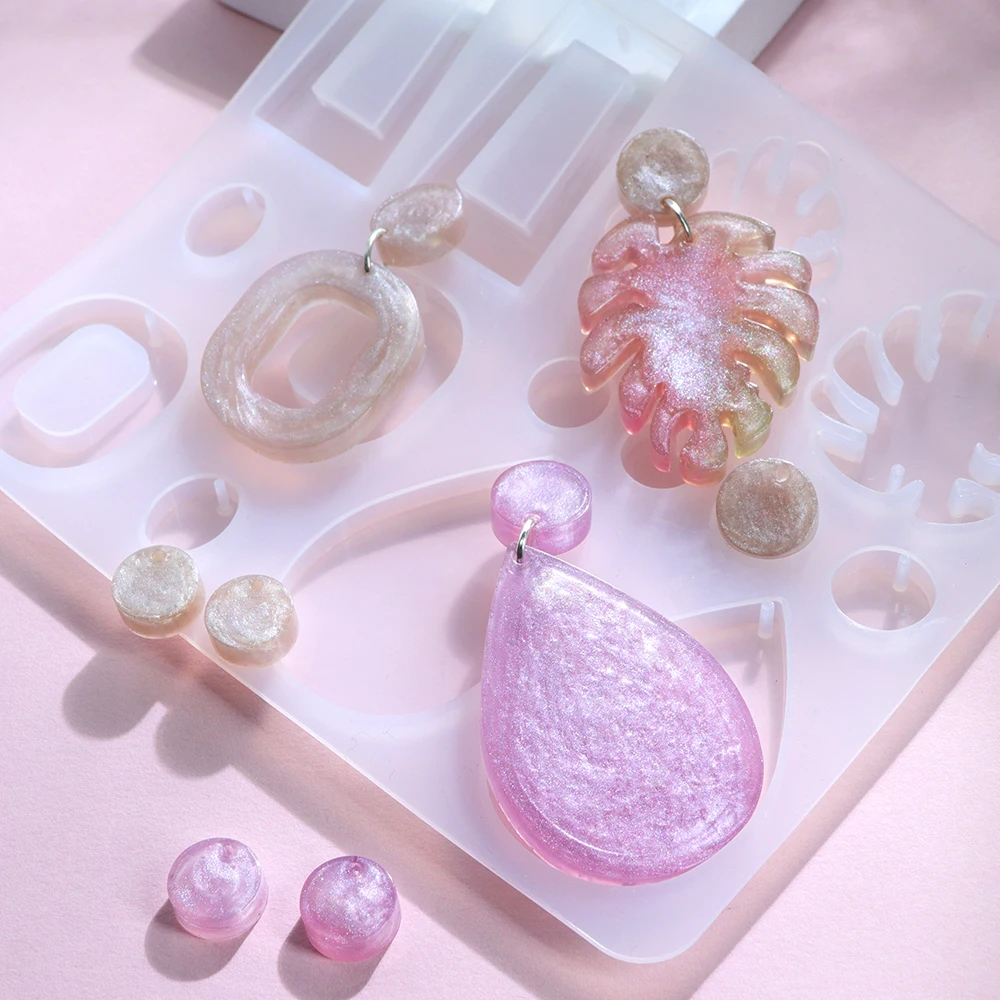 Leaf Ear Stud Epoxy Silicone Molds Water Droplet Elliptical Trapezoid Resin Mold DIY Earring Pendant Jewelry Making Accessories