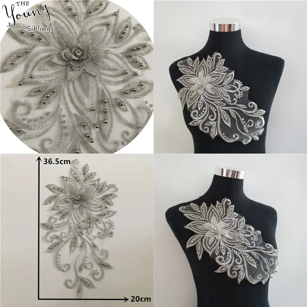 Lace chest decoration 3D three-dimensional flower rhinestone pearl embroidery DIY craft supplies accessories 1 piece for sale