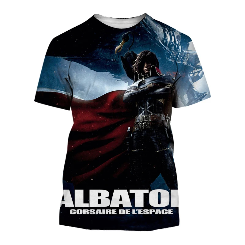 Espaço pirata capitão harlock albator t-shirts anime 3d impressão streetwear homens mulheres casual moda oversize t camisa crianças camisetas topos