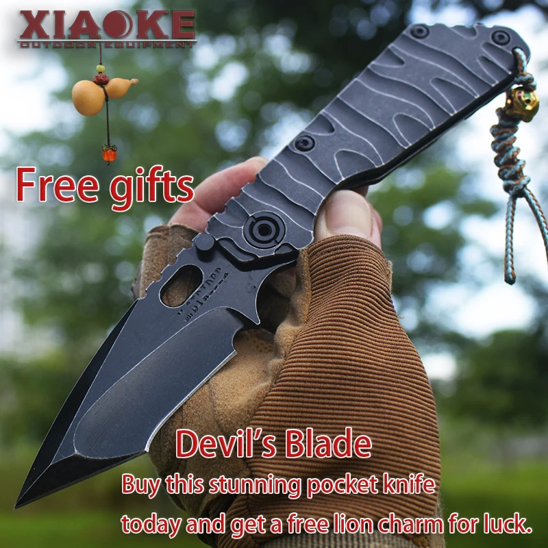 

Professional-grade EDC knife: M390 steel blade (nano-titanium coated) and TC4 titanium wave grip - Devil's Blade folding knife.