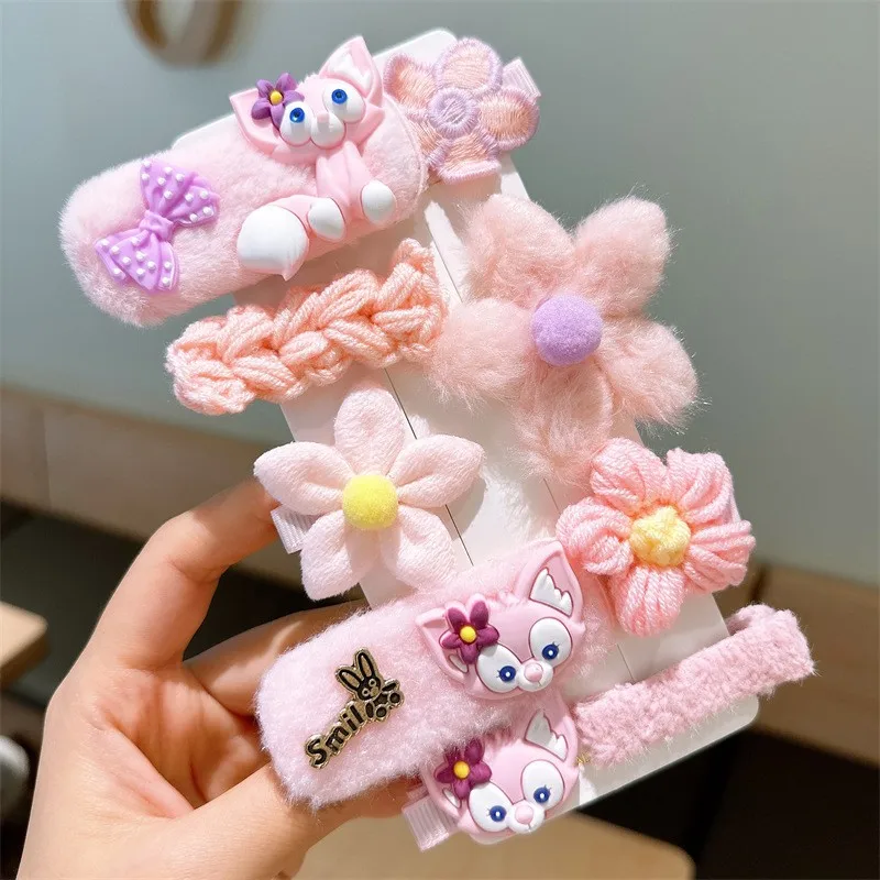 8PCS/Set Cute Plush Cartoon Hair Clips Hairpin Girls Kids Flower Bow Hair Barrettes Clips Hairgrip Hair Accessories Winte