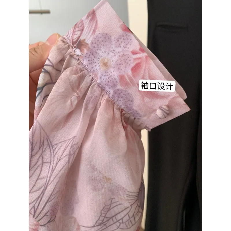 Elegante floral impressão vestido feminino verão outono casual plissado em camadas de manga comprida chiffon uma linha longo maxi vestido festa