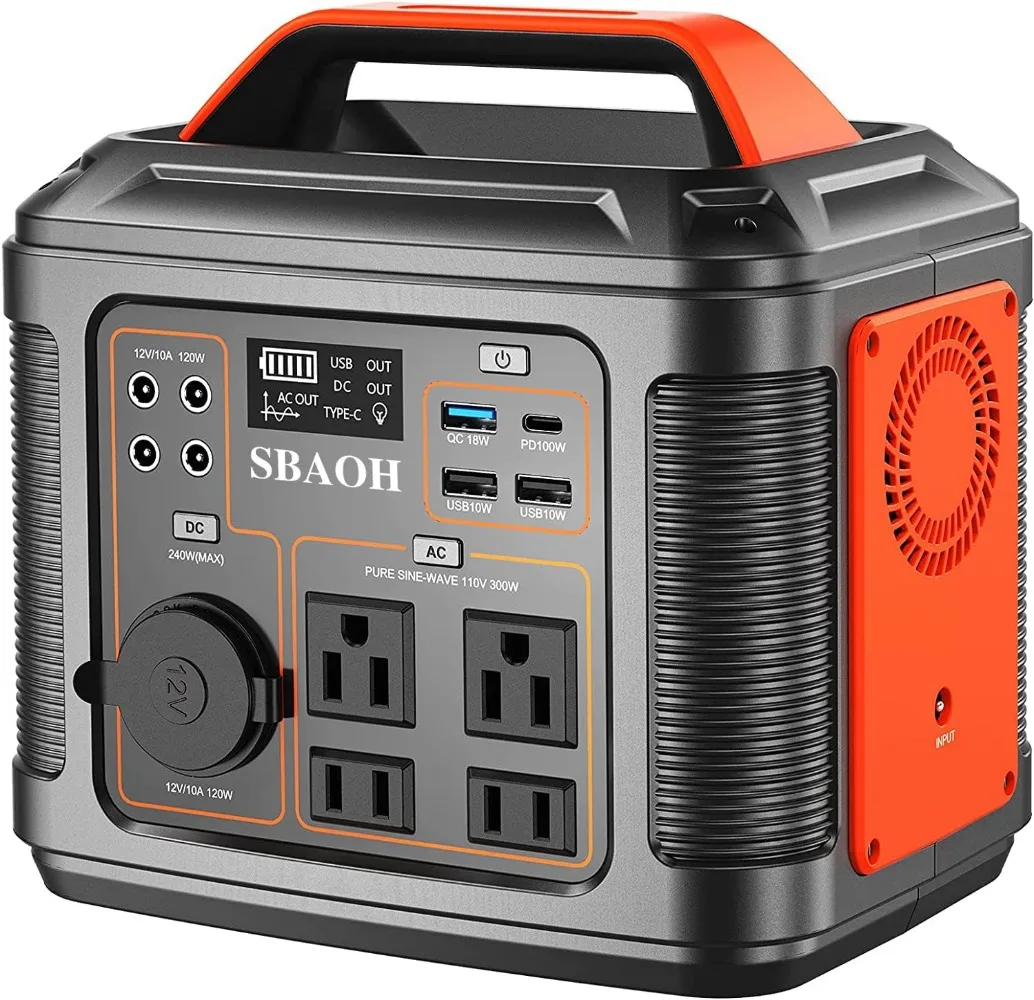 

Portable Power Station,300W 296Wh Solar Generator Quick Charge/110V AC Outlets/DC Ports,LED Flashlight,Lithium Battery Backup