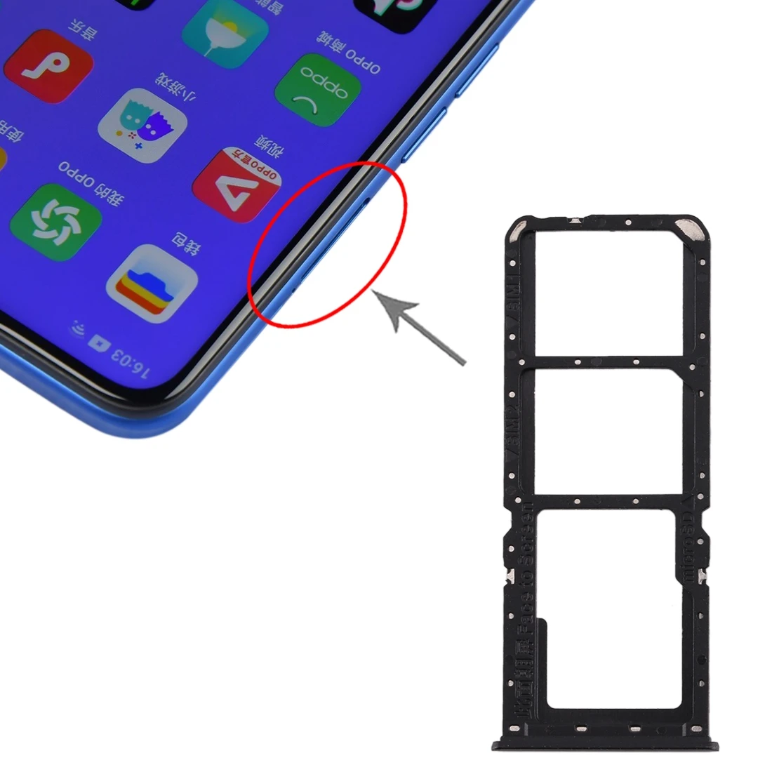 

For OPPO A11x/A11/A9(2020)/A5(2020) SIM Card Tray + SIM Card Tray + Micro SD Card Tray