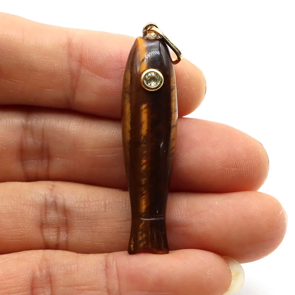 Fish Shape Inlaid Zircon Charms Crystals Stones Natural Amethyst Rose Quartz Carved Gemstone for DIY Jewelry Accessory