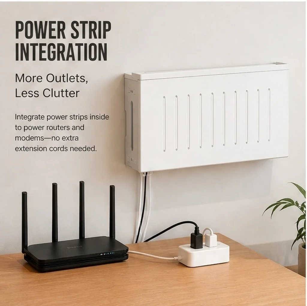 Wall Mounted Router Organizer Box Decorative Plastic WiFi Storage Shelf Home Office Cable Manager Power Strip Storage