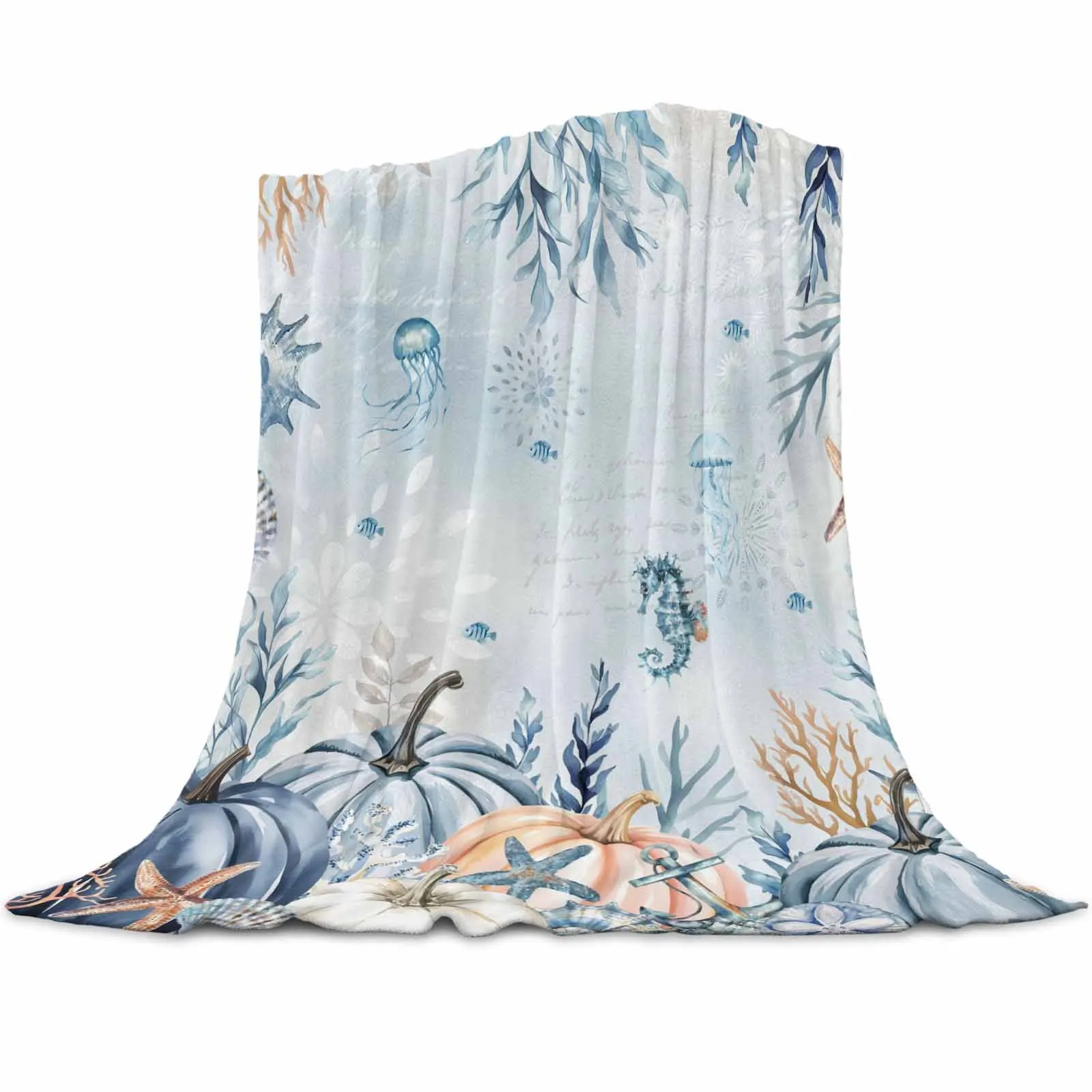 

Синие тыквы, коралловые ракушки, пледы с растениями, одеяла для дивана-кровати, зимнее мягкое плюшевое теплое одеяло для дивана, праздничные подарки