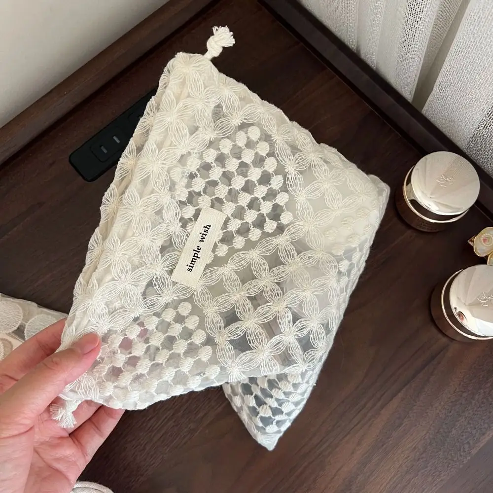 Portable Embroidery Flower Drawstring Pouch Retro Mesh Cute String Bags Reusable Organza Lace Drawstring Storage Bag