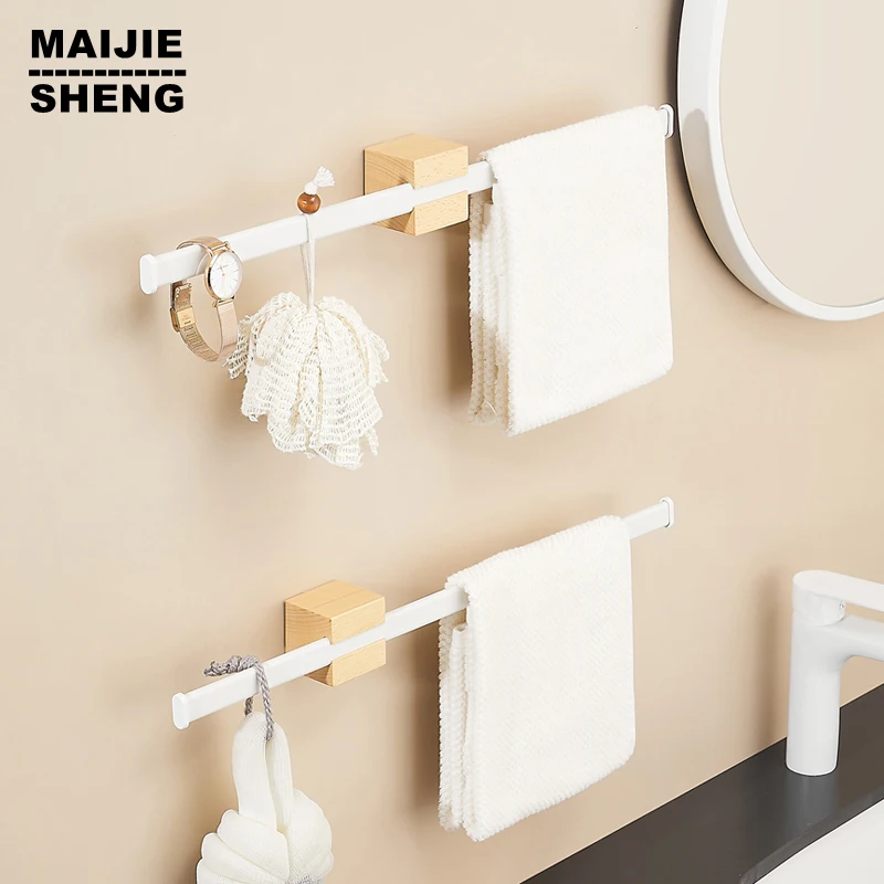 40/50cm Movable Towel Rod Rack Hanger Bath Towel Holder Wall Hanging Towel Bars Aluminium Bathroom Shelf Kitchen Storage Rack