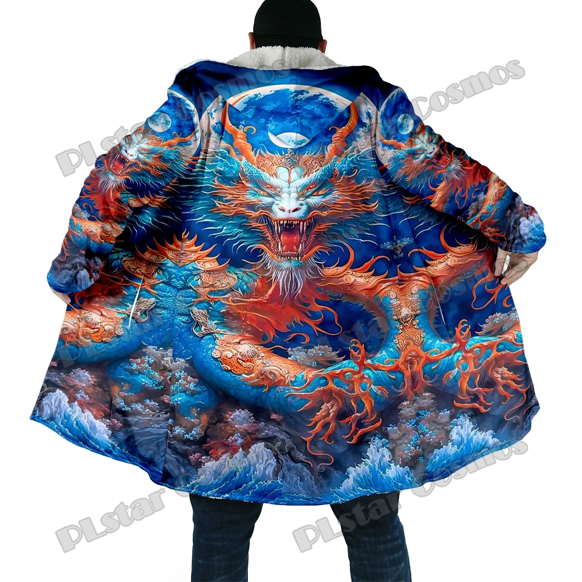 Winter Fashion Men's cloak Dragon Tattoo Pattern 3D All Over Printed Thick Fleece Hooded Cloak Unisex Casual Warm Cape Coat DP46