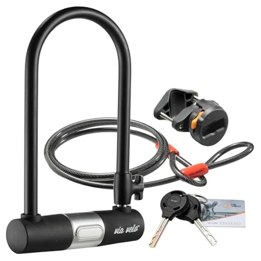 

Bike U Lock with Cable Heavy Duty Anti-Theft Bicycle U Lock Sold Secure Silver 15mm Shackle Inner Dim 9 x 4.5 in with 10mm x 6F