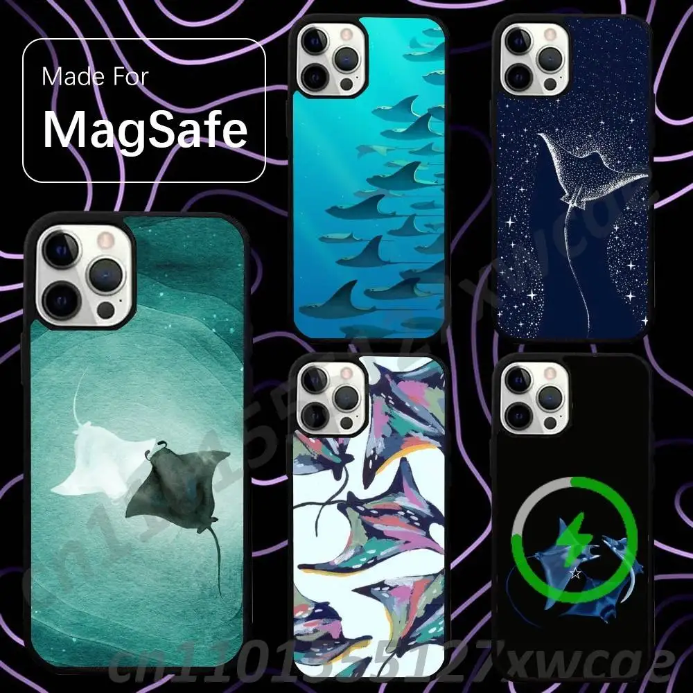 Ocean Sea Manta Ray Fish For Magsafe Wireless Charger Case For iPhone 15,16,17,13,14,11,12,Pro,Max,Plus,E,Air,Mini Magnetic