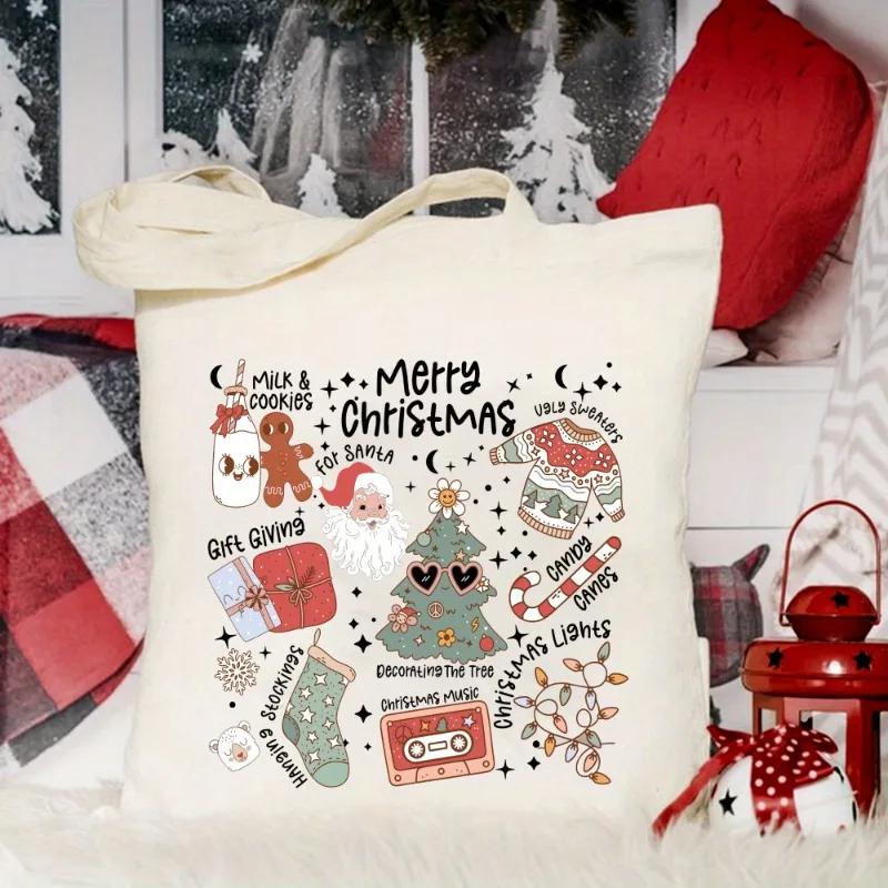 Festive Christmas Canvas Tote Bag - Large Capacity, Durable & Stylish With Fun Prints For Shopping, Travel & Parties