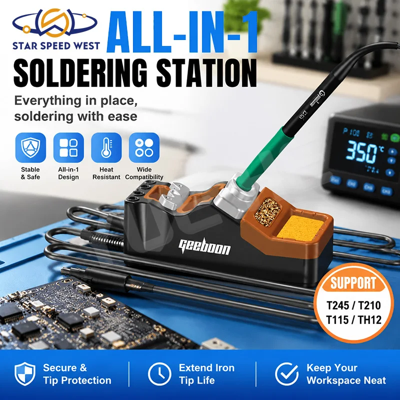 GEEBOON SDC02 Enhanced Soldering Iron Stand Compatible with T115 T210 T245 TH12 Handles with Built In Sleep Jack and Sponge
