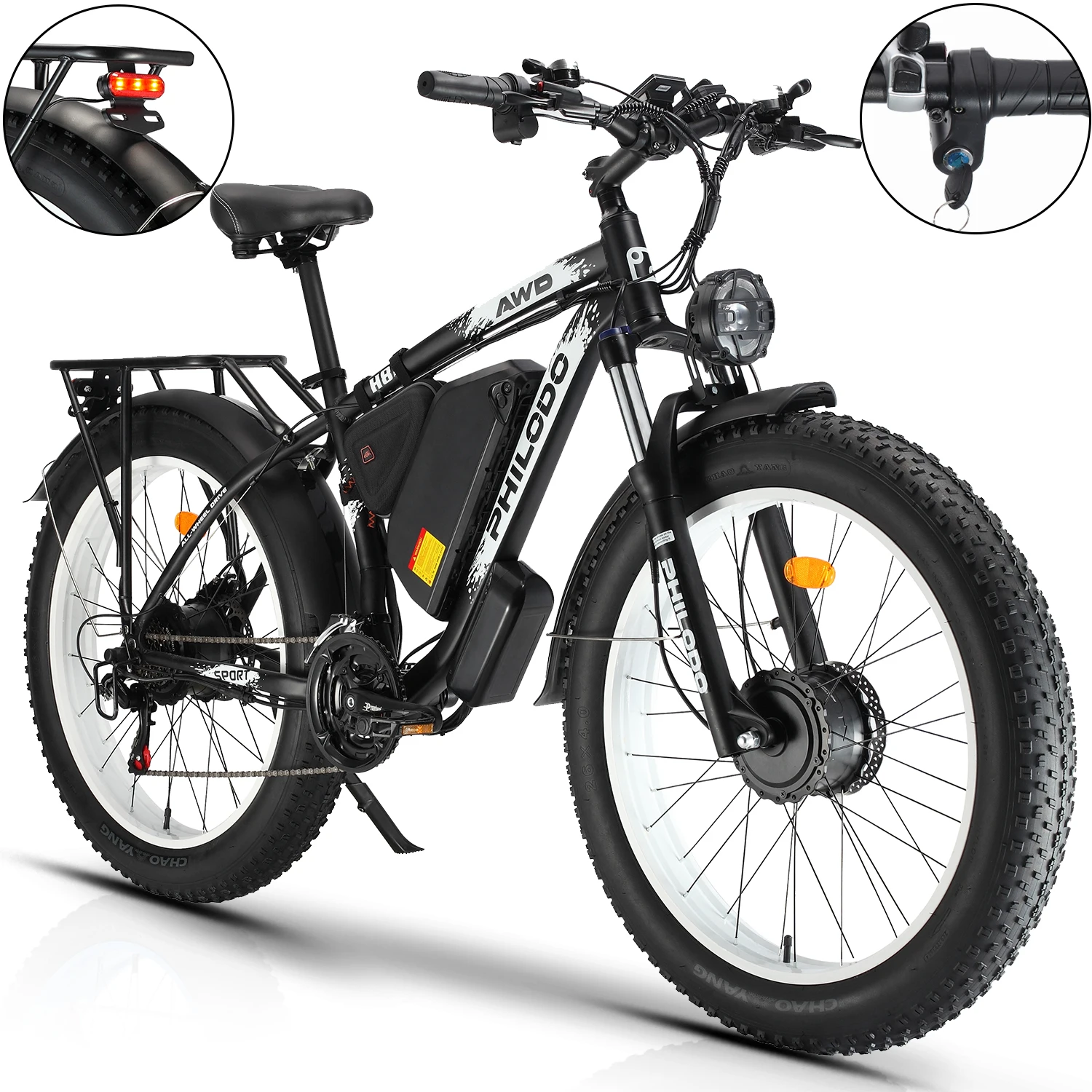 AliExpress NONE PHILODO H8 Ebike 2000W Dual Motor 48V 23Ah Removable Battery 20*4.0 Inch Fat Tire Mountain Electric Bike Snow Electric Bicycle
