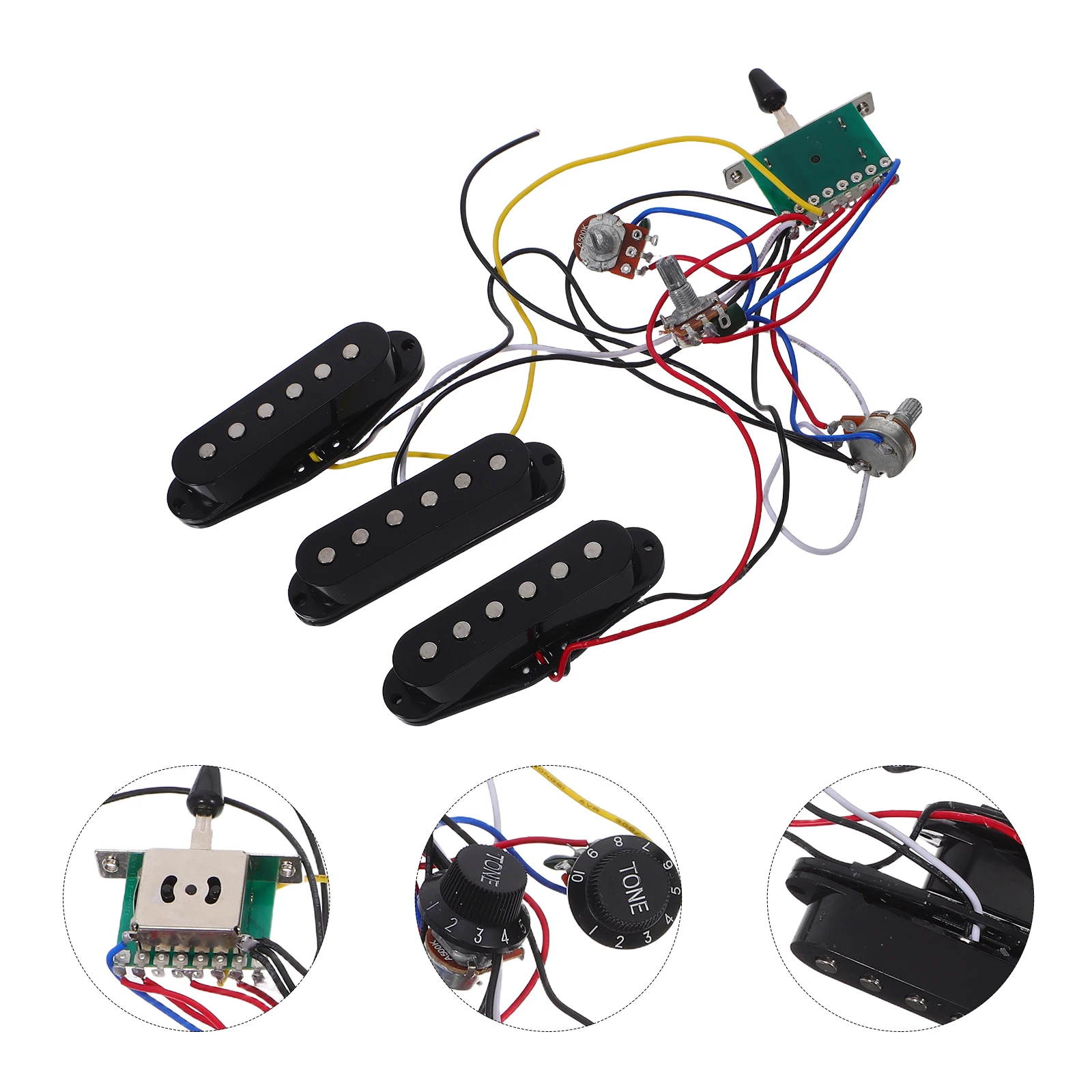 

Electric Guitar Wiring Kit 500K Potentiometer Black Single Coil Pickups For Neck Bridge Positions Complete Electronics Upgrade