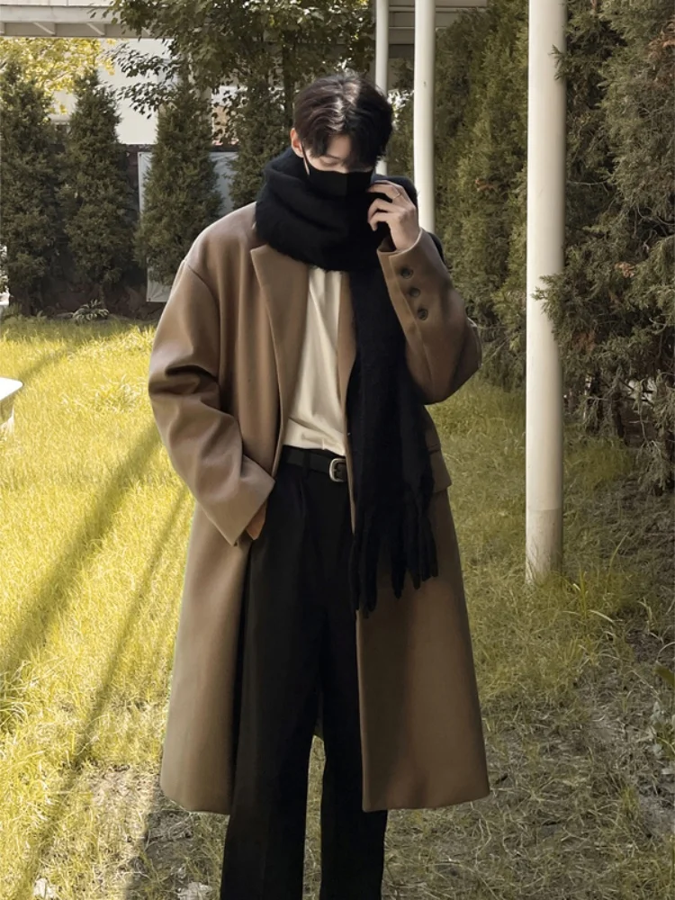 

Men's Mid-Length Over-Knee Woolen Coat Autumn Winter New Sle Briti Sle Haome Long Coat Youthful Vitali Sle