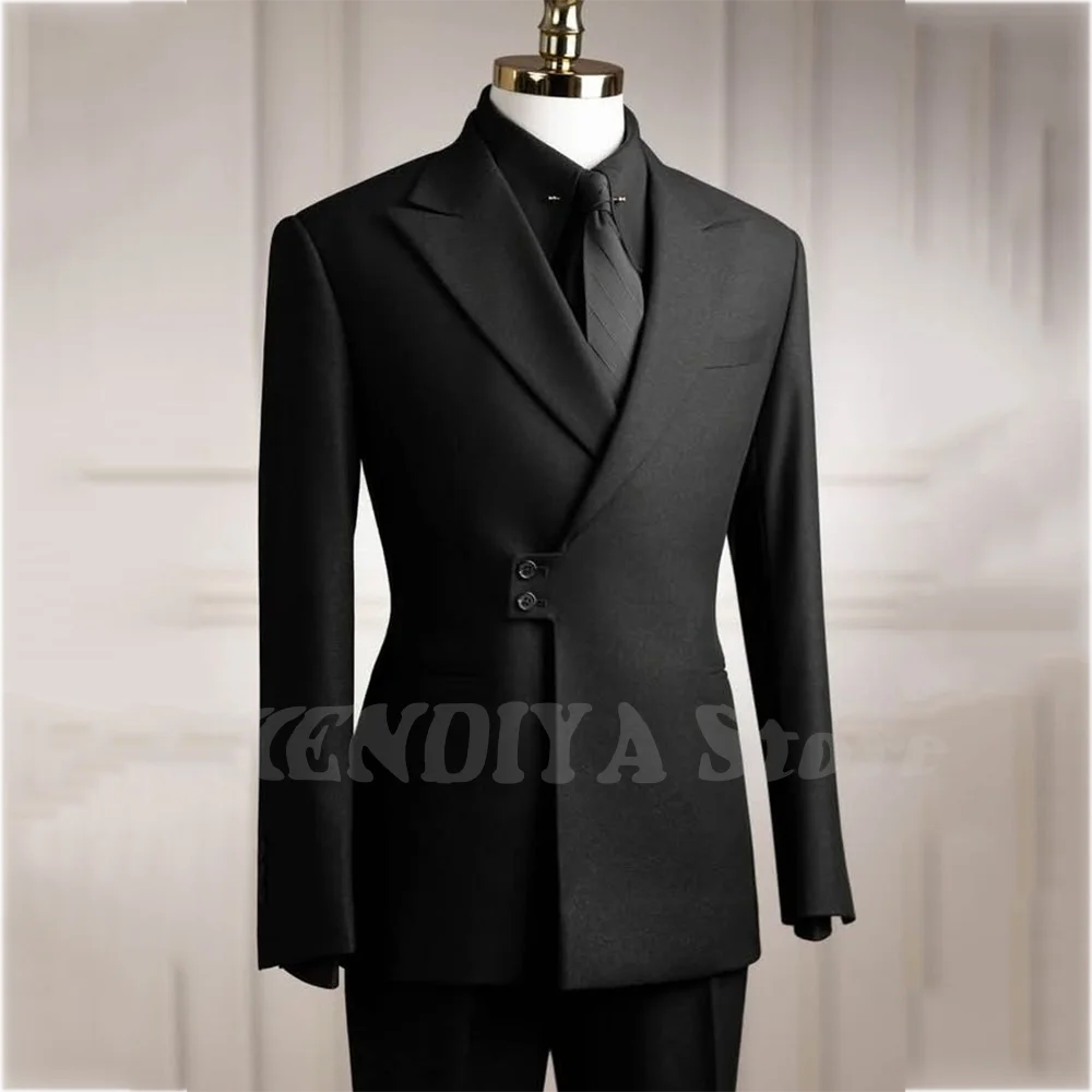 

Индивидуальный костюм с остроконечными лацканами для мужчин, обычный облегающий костюм наклонной пуговицы, элегантный наряд для вечеринки, джентльмена, свадьбы, жениха, модный комплект