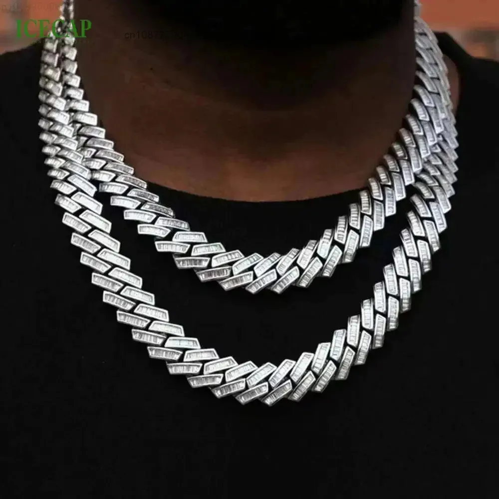 

Design Fashion Style Fine Jewelry Necklaces 925 Sterling Silver Chain Baguette Cut Cuban Link Chain Necklace