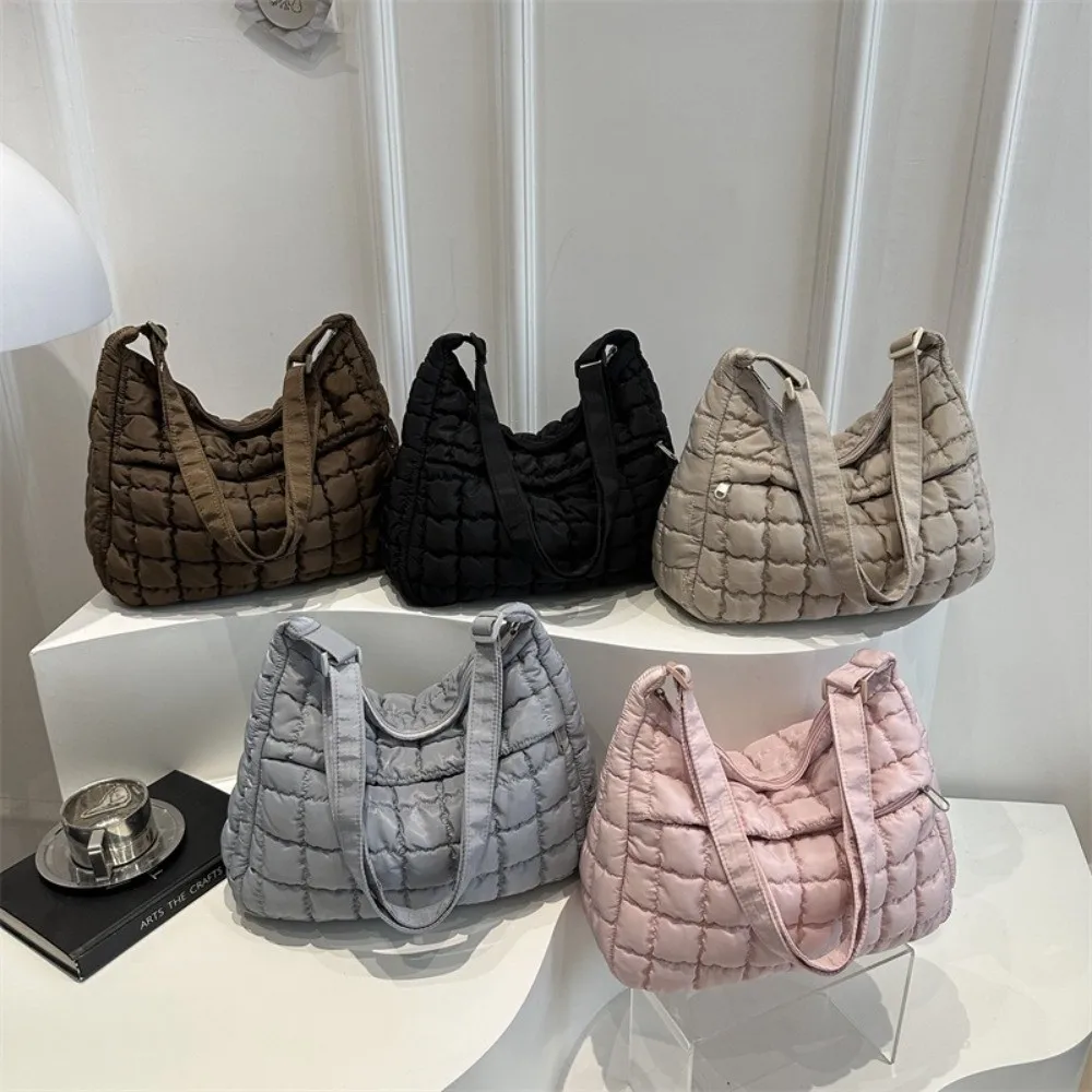 Grid Quilted Puffer Shoulder Bag Adjustable Strap Solid Padded Crossbody Satchel Bag Nylon Large Capacity Underarm Bag Ladies view 5