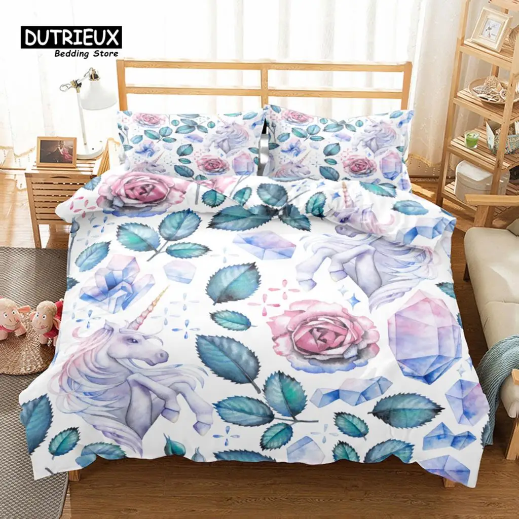 Fairy Tale Diamond Rose Romantic Duvet Cover Set, Fashion Bedding Set, Soft Comfortable Breathable Duvet Cover