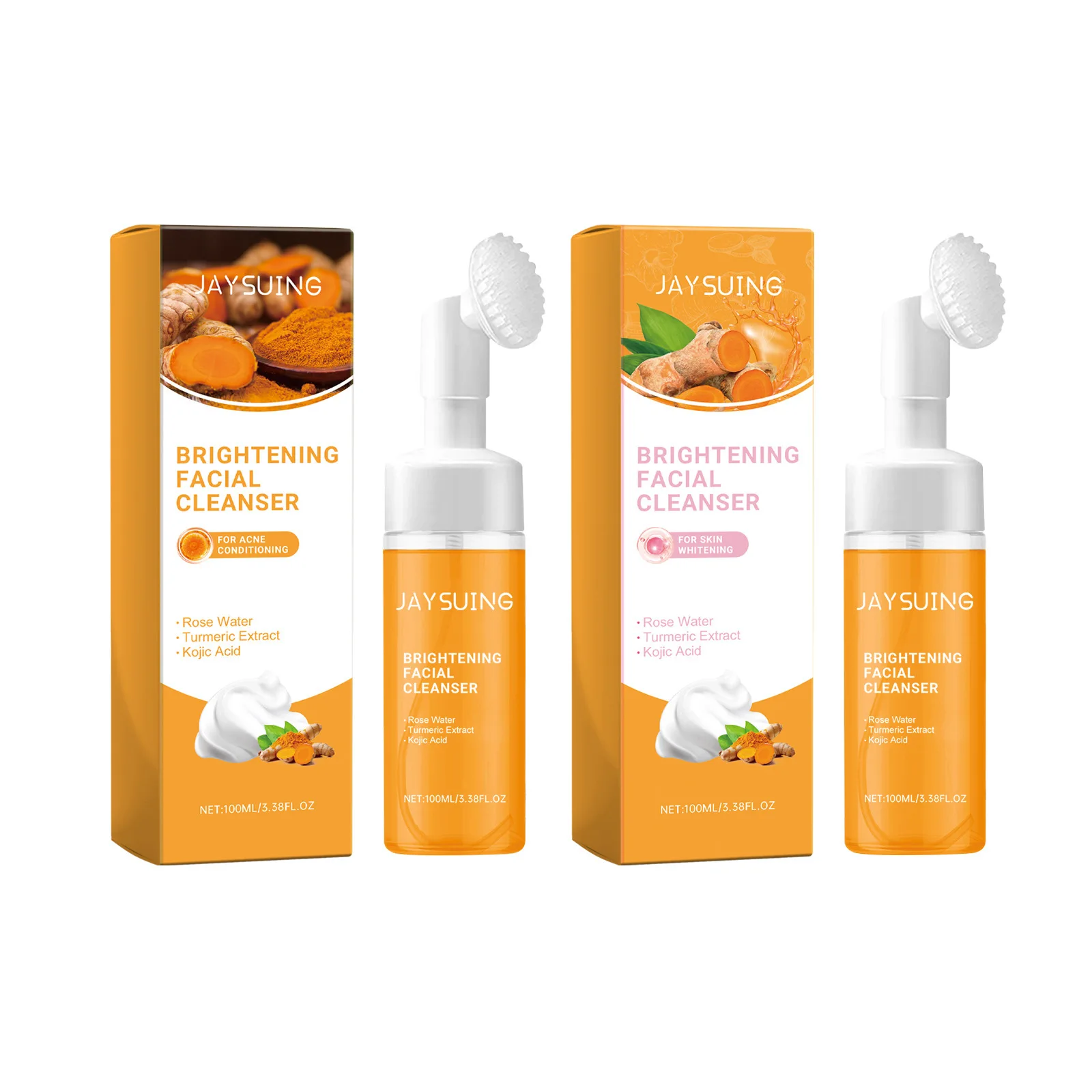 Turmeric Face Wash Cleanser Cleansing Mousse Shrink Pores Oil Control Blackhead Removal Brightening Exfoliating Facial Wash Foam
