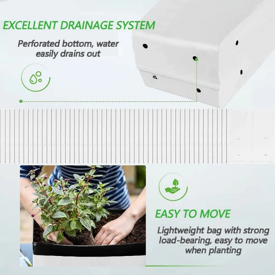 Thick PE Grow Bags for Plants Seedling Nursery, White and Black Film Containers for Potting, Rooting Accessory, 6 Sizes