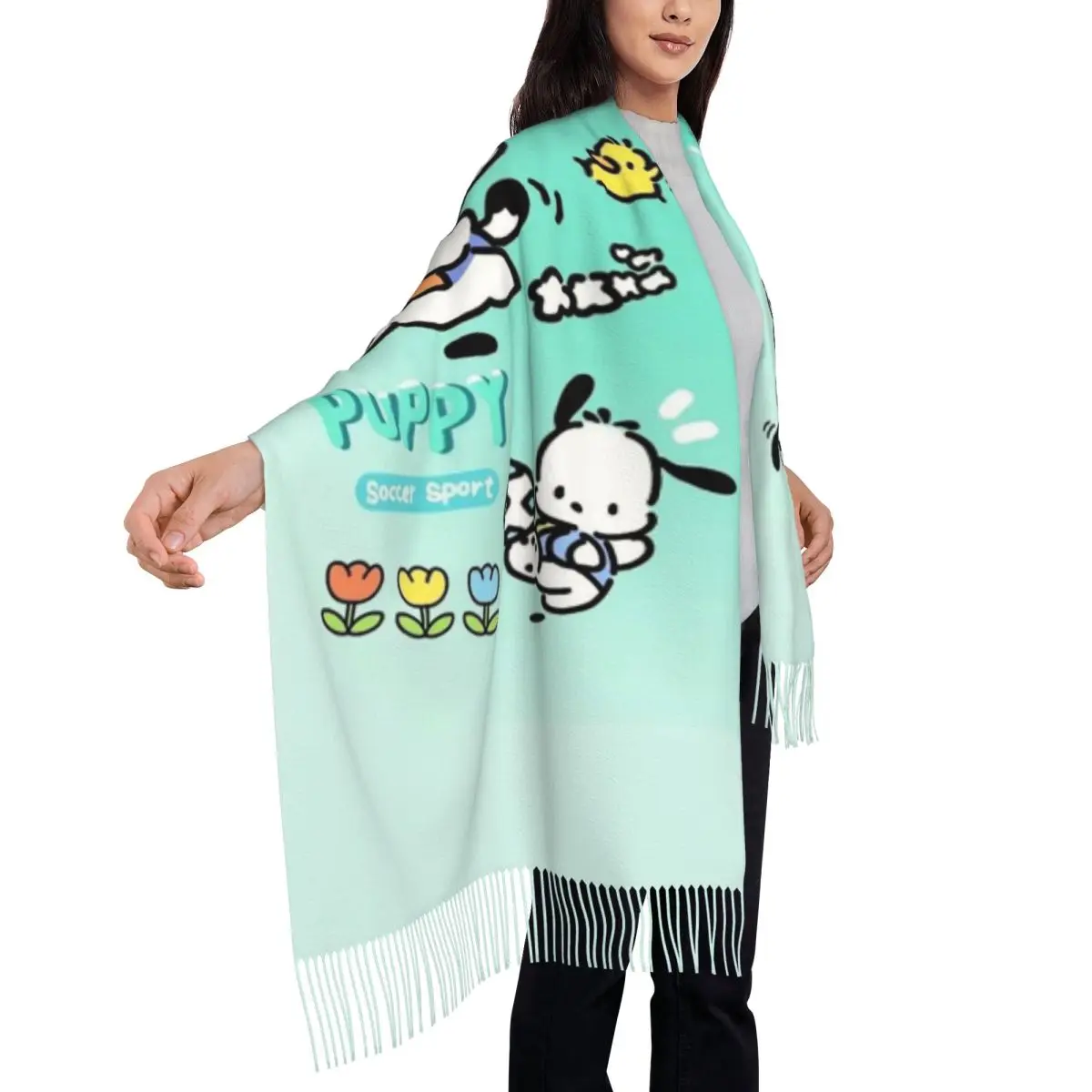 Écharpe de dessin animé Pochacco pour hommes et femmes, écharpes chaudes, enveloppes de châles, impression d'anime personnalisée, hiver