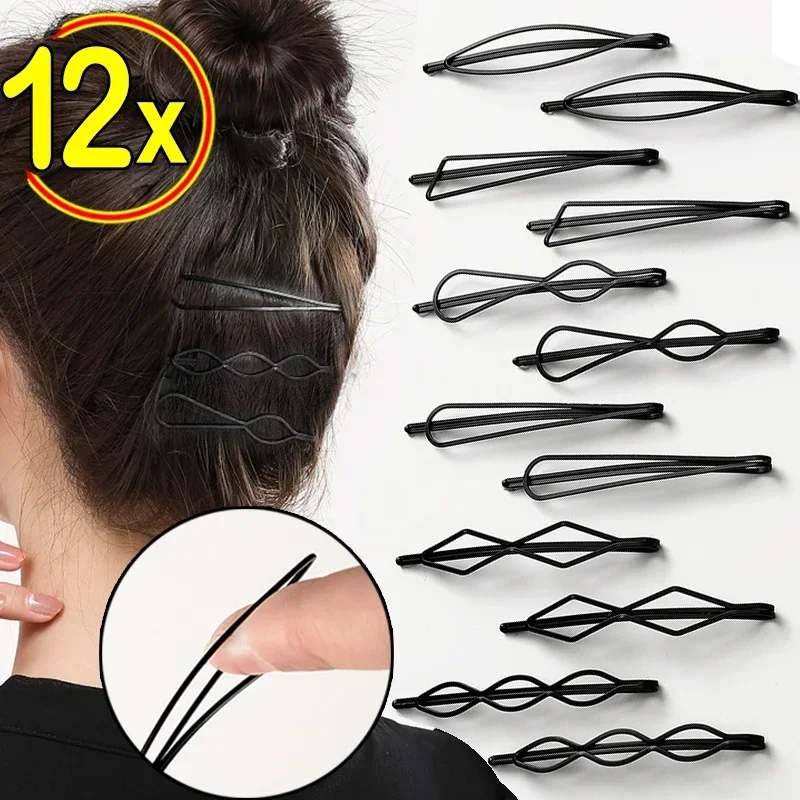 2024 Fashion Black Bobby Pins Hair Clips Wavy Hairpins Metal Barrettes Invisible BB Clip Wave Hairgrip Hair Clips Accessories