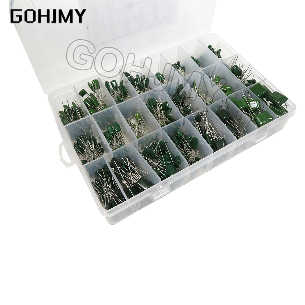 660pcs/lot 24value capacitor kit 100v 2a221j to 2a474j  polyester film capacitor assorted kit 0.47nf 0.68nf 1nf 2.2nf capacitors