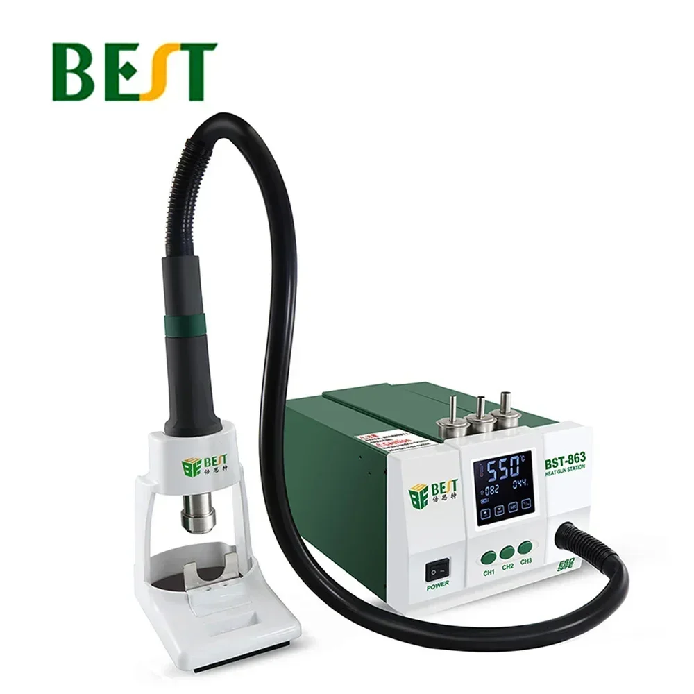 BEST-863 Lead-Free Thermostatic Heat Gun Soldering Station 1200W Intelligent LCD Digital Display Rework Station for Phone Repair