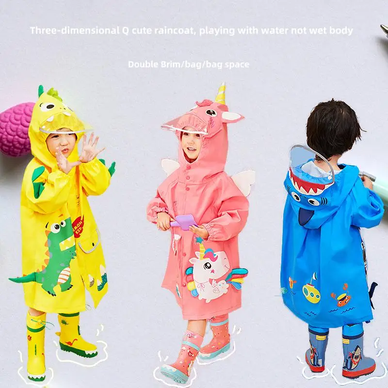 

Children's 3D Cartoon Raincoat Portable Waterproof Family Camping Travel Jumpsuit Hooded Kids Raincoat RainPants rainshoes Suit