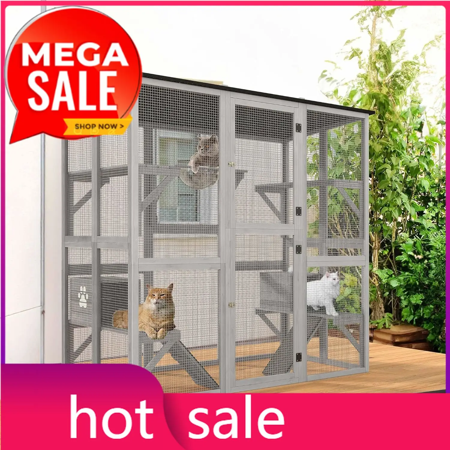 

Уличный вольер для кошек Catio, большой, высокий деревянный домик для кошек с водонепроницаемой асфальтовой крышей, игровой манеж для кошек с несколькими платформами
