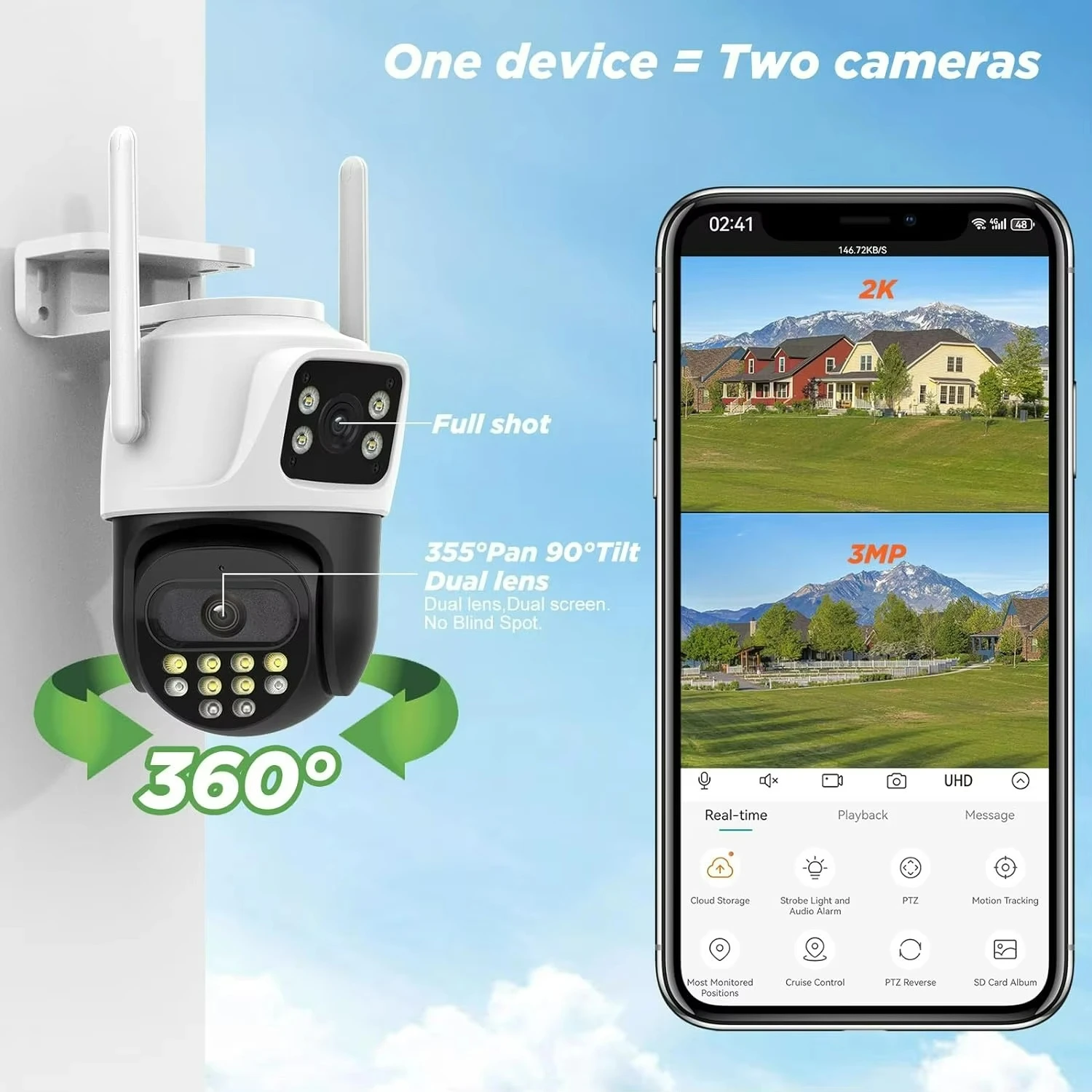 6MP Dual Lens 2.4G WiFi PTZ Outdoor Indoor Color Night Vision Smart AI Auto Tracking Alert Home Security  Security Camera
