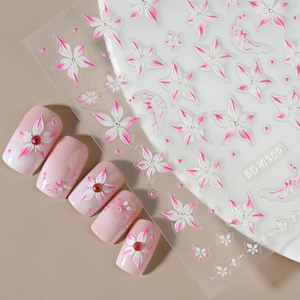 1 個 5D ユリの花ネイルステッカー春夏ゼリー花自己粘着デカールネイルアート装飾甘いマニキュアアクセサリー