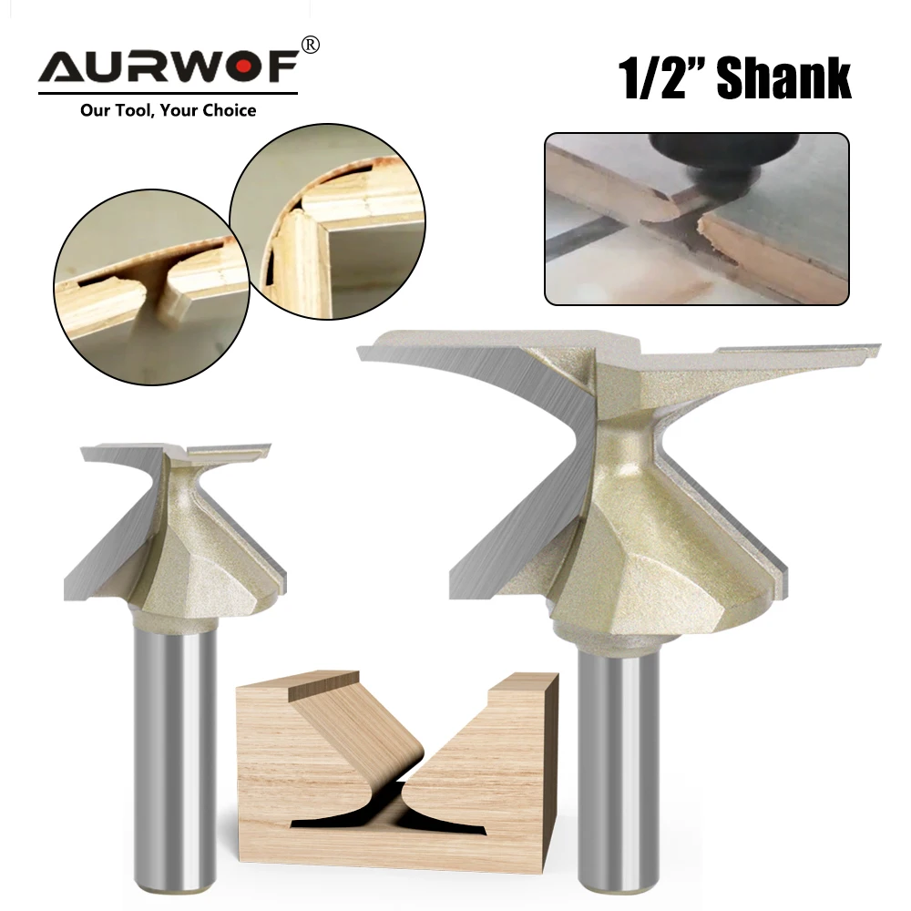 AURWOF 1PC 12.7mm Or 1/2 Shank Arc Bending Knife Seamless golden Forming Knife R18/30/50 Router Bits For Wood Door/Wall Cabinet