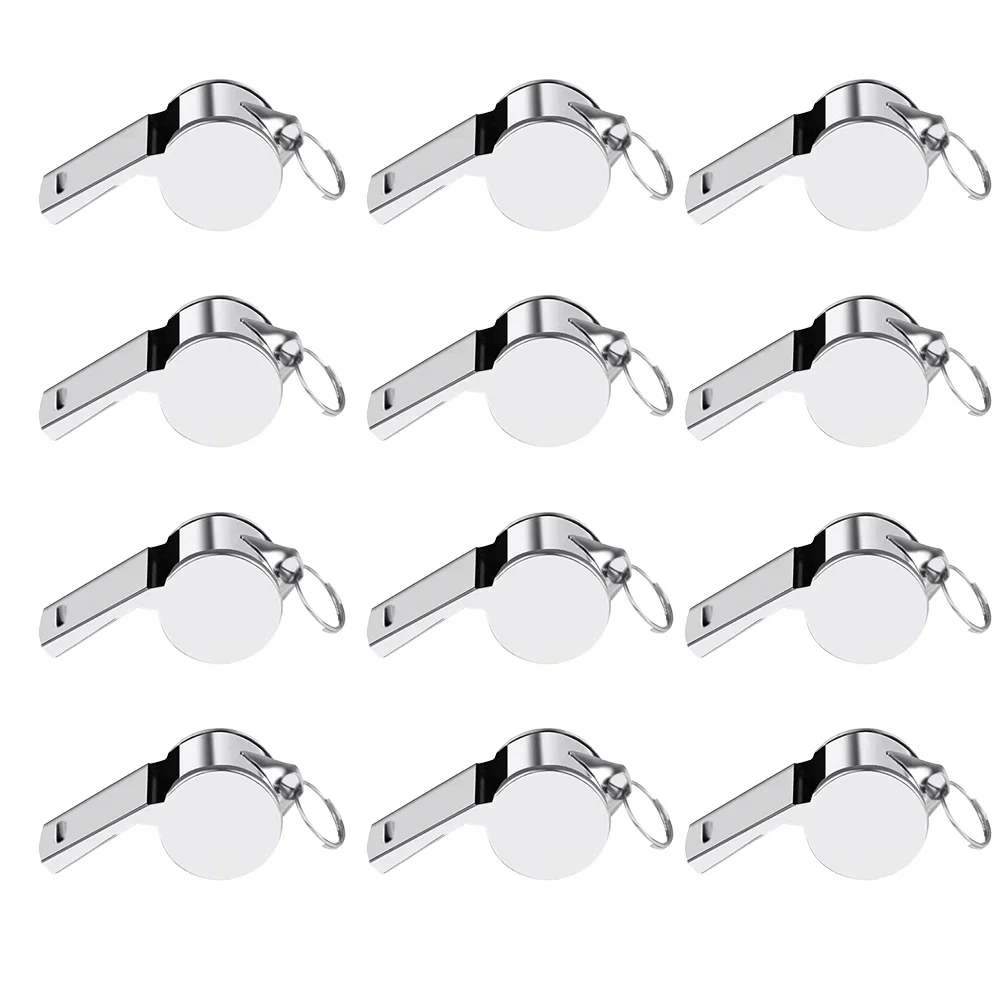 

12 Pcs Stainless Steel Whistle First Aid with Lanyard Camping Accessories Multi-use Sports Outdoor Games