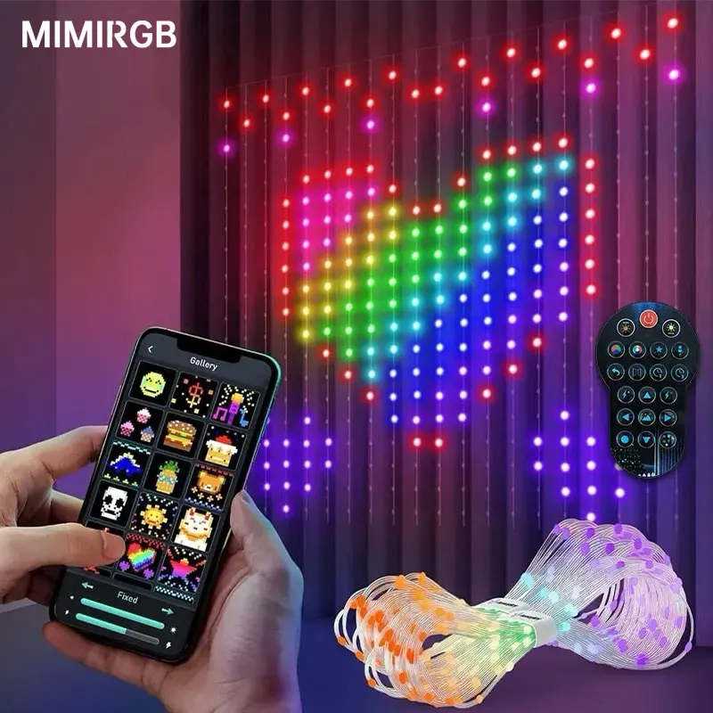 

Умный светильник для штор, гирлянда RGB, приложение с дистанционным управлением, синхронизация музыки, светодиодные гирлянды для украшения комнатных штор