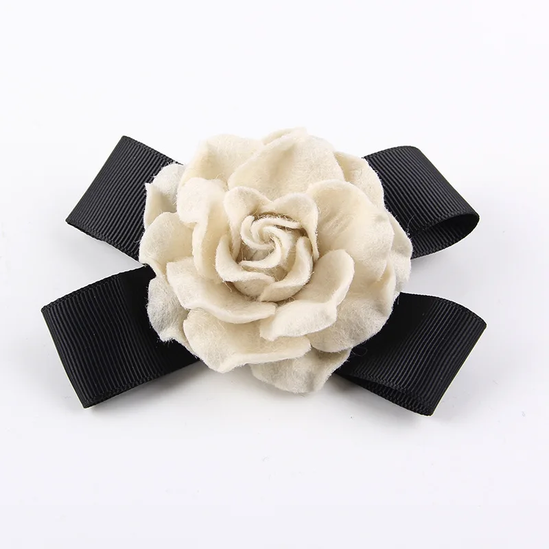 

New Camellia Brooch Bow Tie for Women's Vintage Ribbed Ribbon Fashion Woman's Dress Shirt Accessories Corsage Pin Collar Flowers