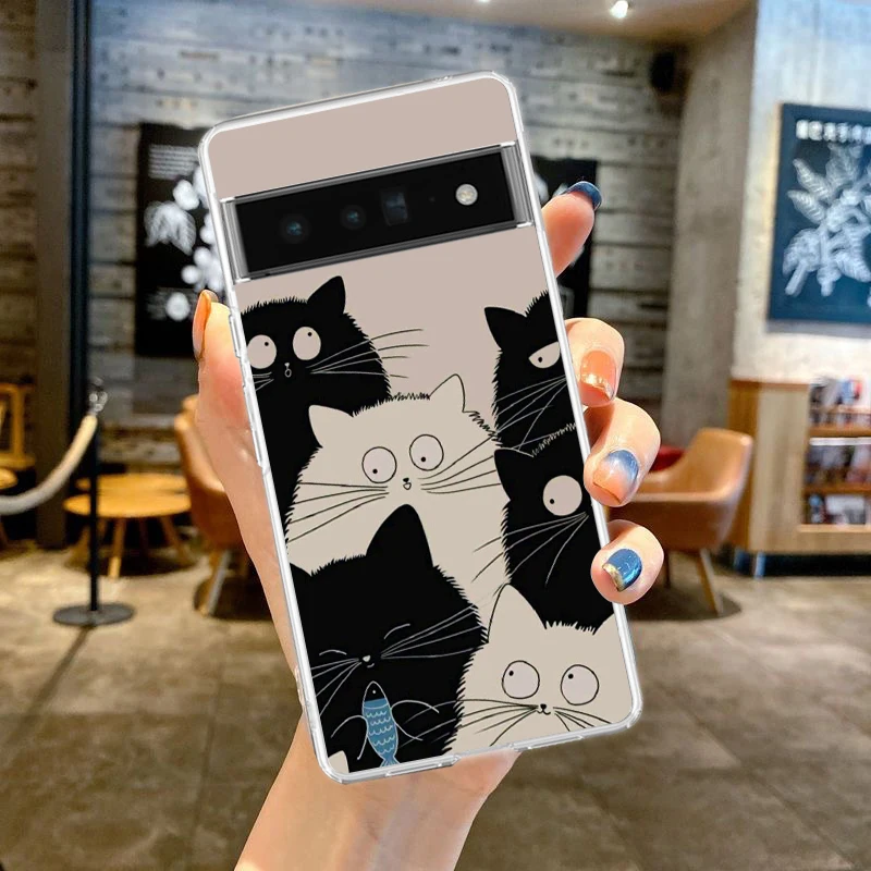 Cartoon Cat Phone Case Cover for Google Pixel 9 8 7 6 5 4 XL Shockproof Silicone 7A 6A 5A 4A 3A XL Pro 5G Transparent Shell Bags